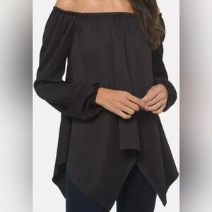 MICHAEL KORS Textured Pouf Off Shoulder Handkerchief Top Black Size S